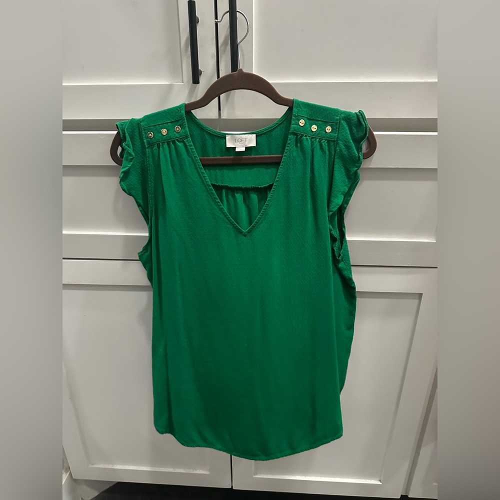 LOFT Emerald Green Ruffle Sleeve Blouse